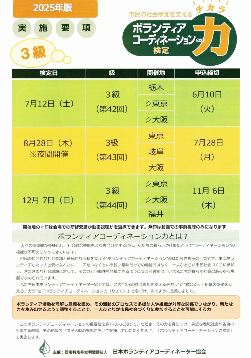 2025年版　ボランティア  コーディネーション力  検定3級