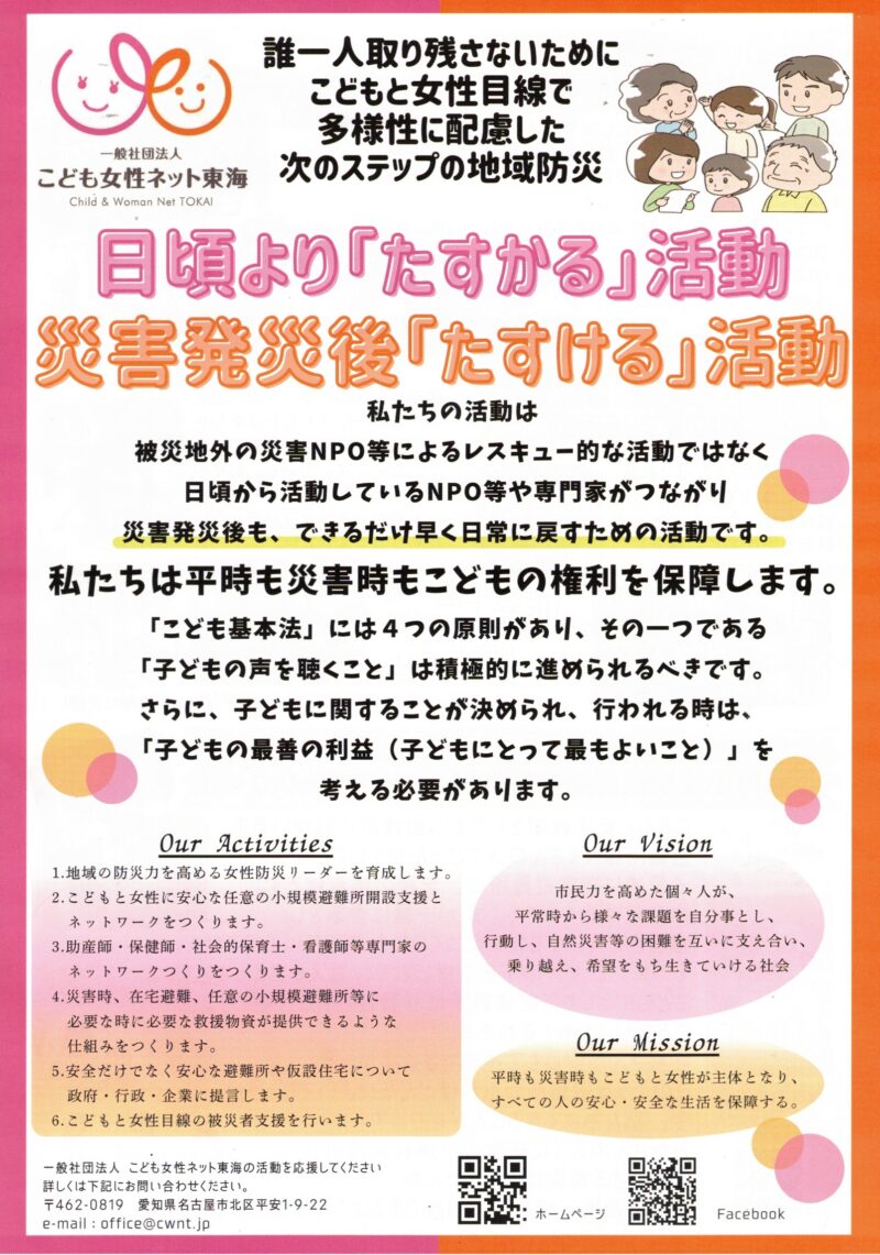 日頃より「たすかる」・活動災害発生後「たすける」活動
