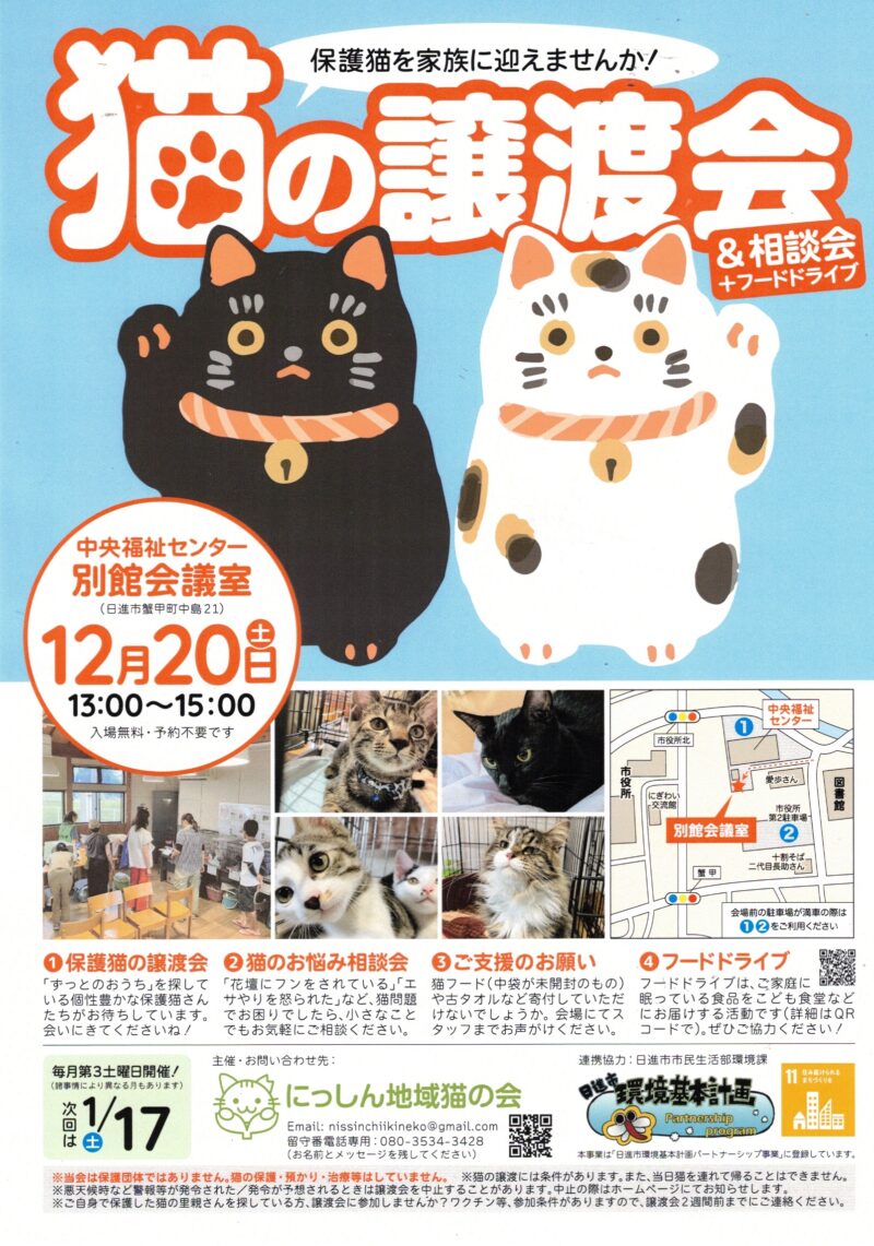 猫の譲渡会 & 相談会 + フードドライブ