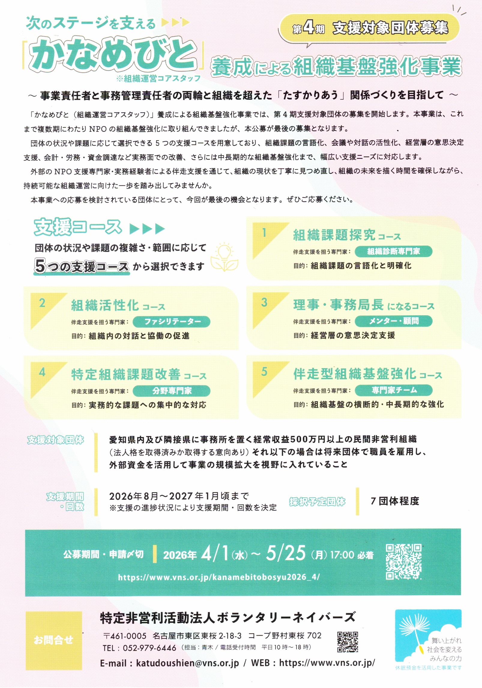 次のステージを支える「かなめびと」養成による組織基盤強化事業　第4期 支援対象団体募集